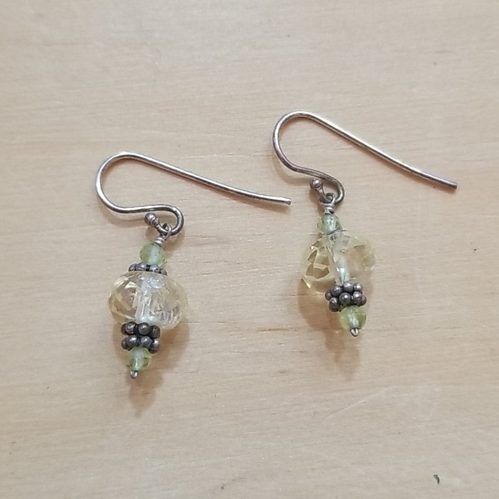 New, citrine and peridot silver hook earrings